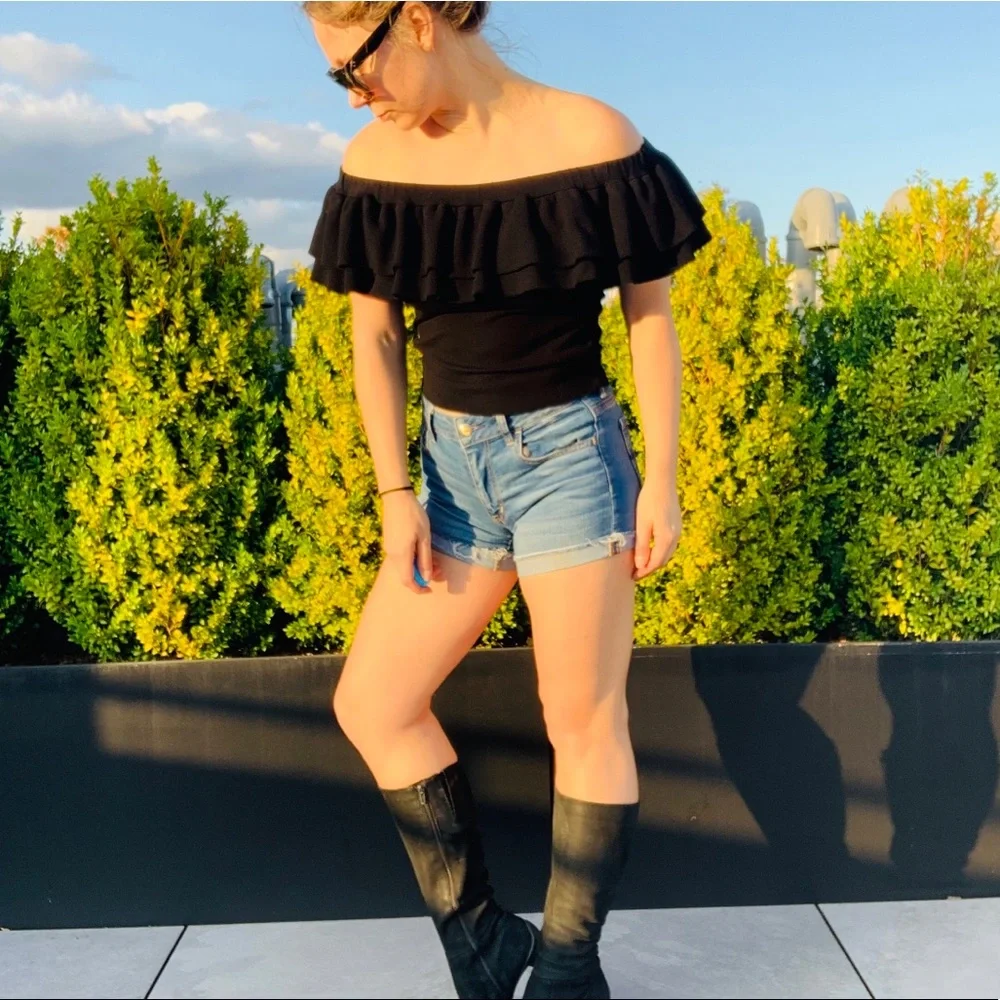 J.Crew Layered Ruffles Off Shoulders Pleated Top XS-M